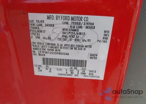 2005 Ford F-150 Lariat/Xlt from USA, damaged, VIN 1FTPW12535FB02246